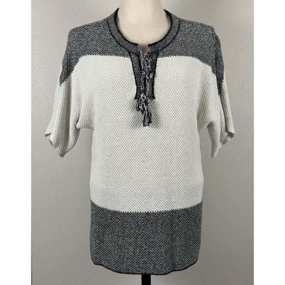 Christopher & Banks Womens Black White Tassel Pullover Sweater Short Sleeve XL - Picture 1 of 14